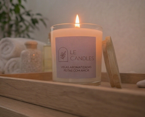 Vela para massagem premium em frasco de vidro com tampa de pinus