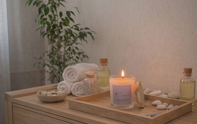 Vela para massagem premium em frasco de vidro com tampa de pinus